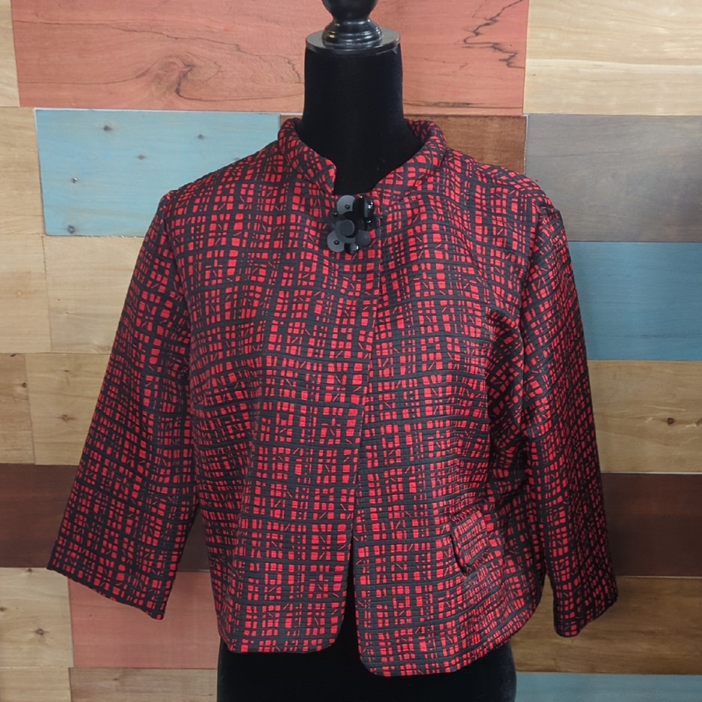 Ruby Rd. Black and Red Patterned Blazer - image 1